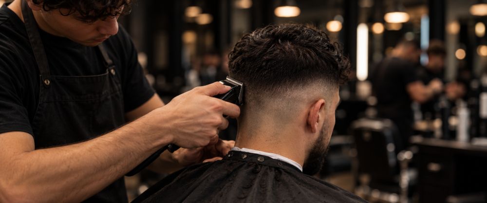 Barber student cutting a fade